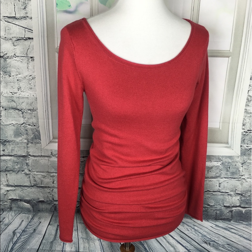 Boston Proper. Pink/Red Silk Cashmere Sweater Top.